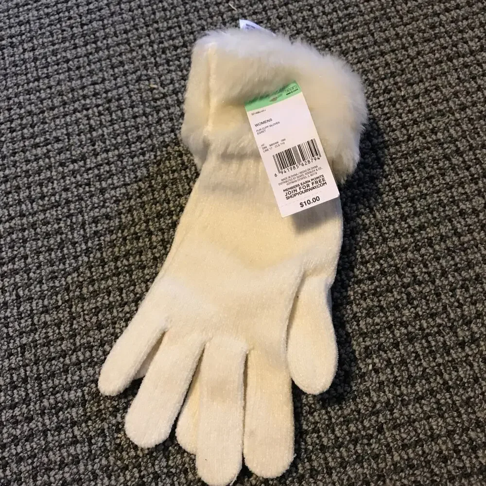 Sears NWT‎ Womens Fur Cuff Gloves Egret OSFM