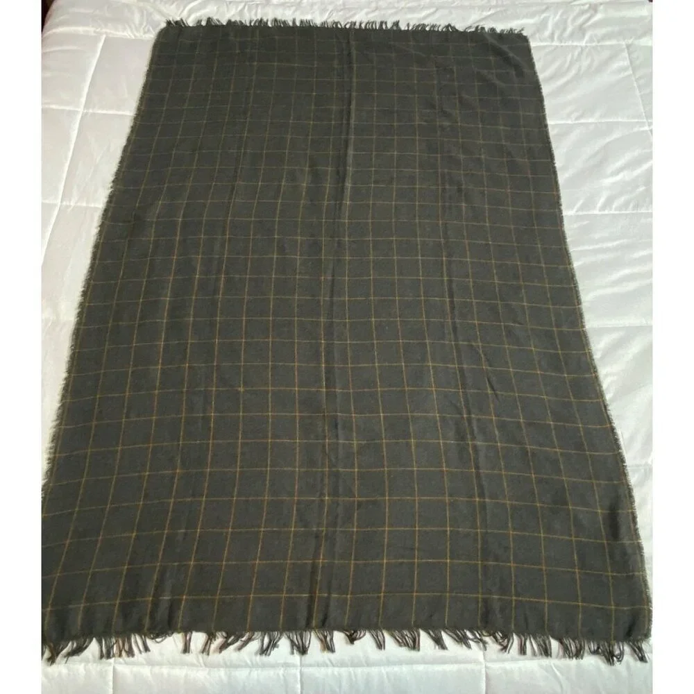 Ikea Varkrage Windowpane Plaid Throw Blanket Lightweight Gray Orange 45