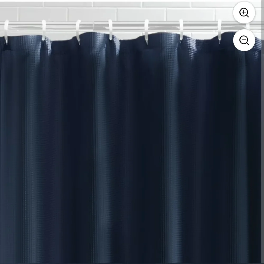 Washable Navy Blue Shower Curtain & Mat