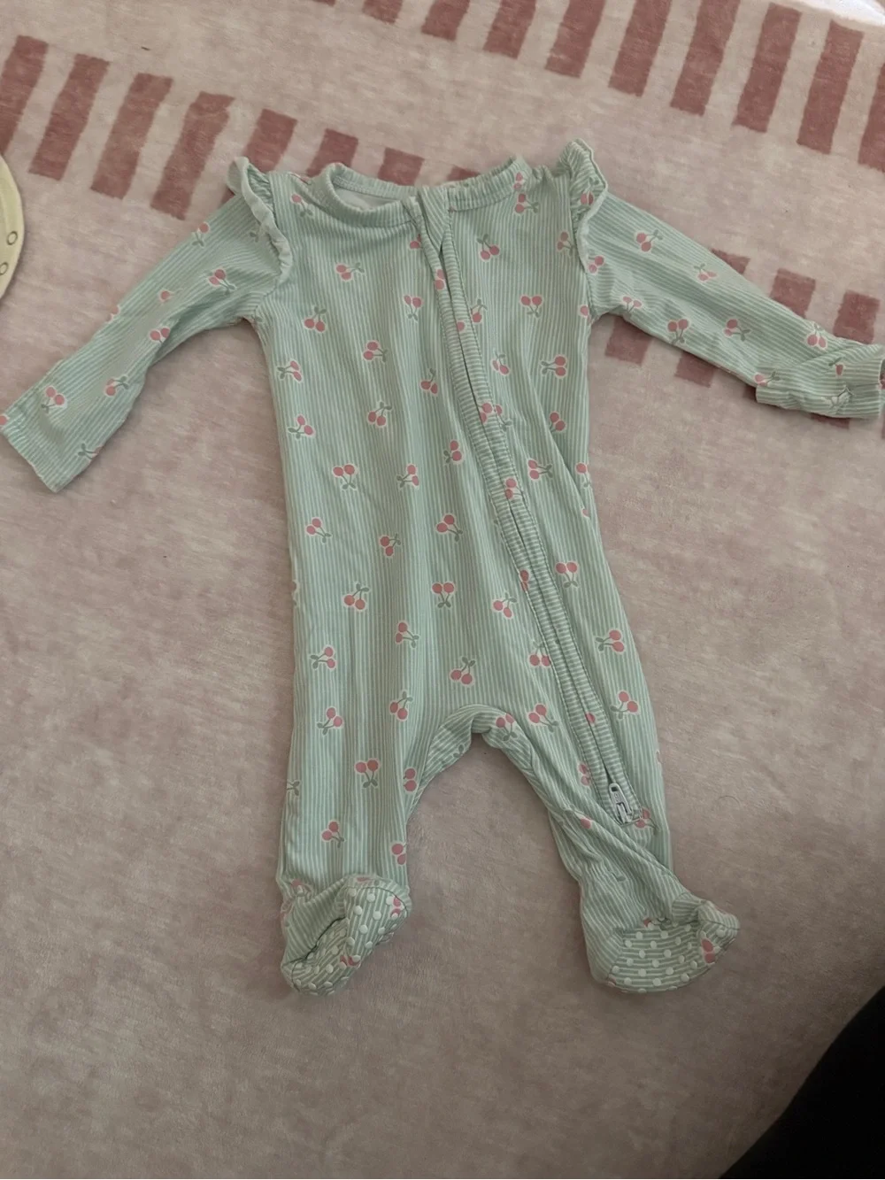 Angel Dear Mint Green Cherry Print Footed One-Piece