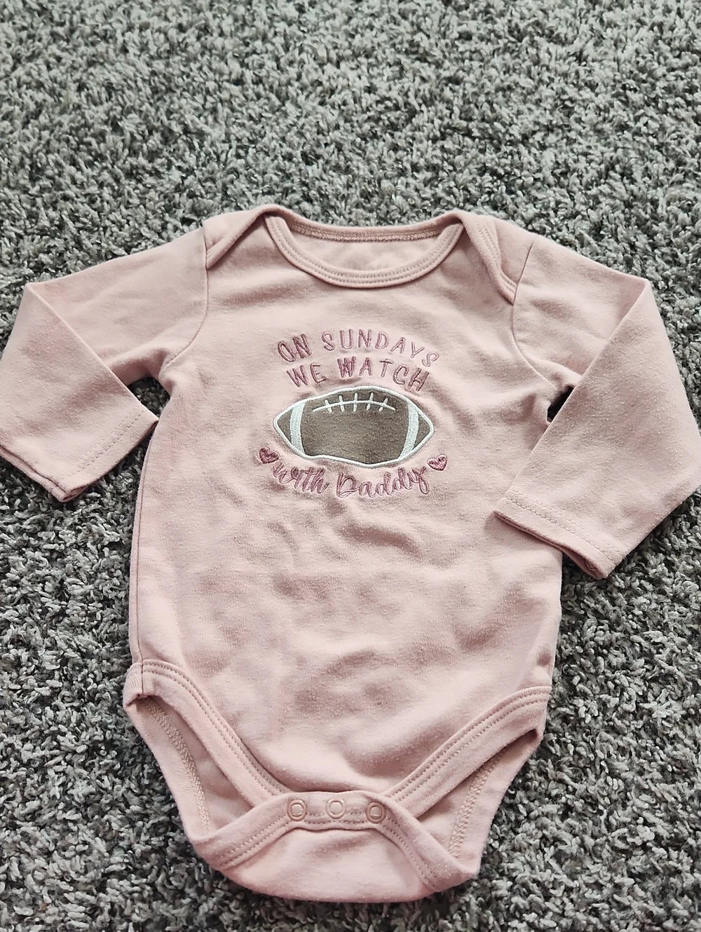 Pink Long-Sleeve Baby Bodysuit with Football Applique