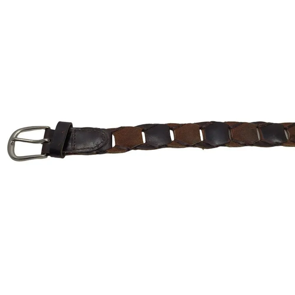 Vintage Woven Suede Leather Hexagon Pattern Belt 42