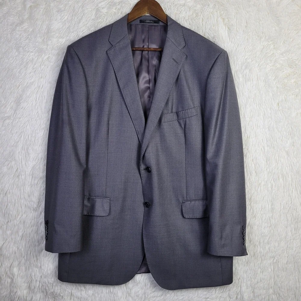 Saks Fifth Avenue BLACK Ermenegildo Zegna Grey Wool Suit Jacket Blazer 44L