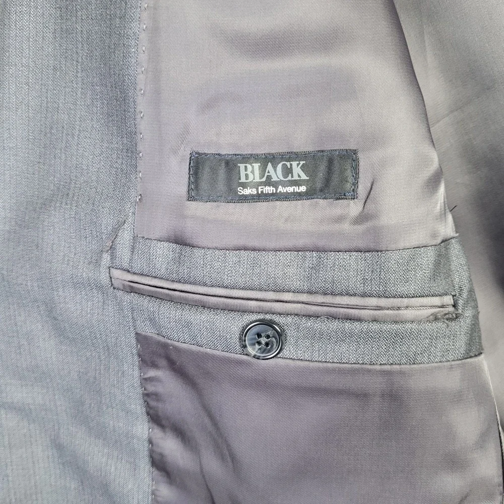Saks Fifth Avenue BLACK Ermenegildo Zegna Grey Wool Suit Jacket Blazer 44L