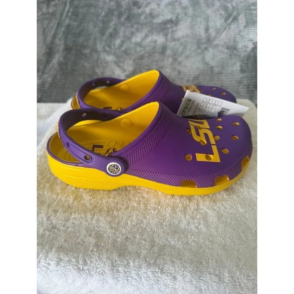 Crocs LSU Tigers Classic Clog Purple Yellow Mens 7‎ Womens 9 NCAA 205878-75Y NWT