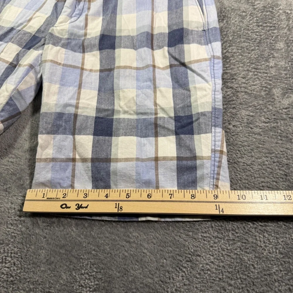 Banana Republic Aiden Short Mens 31 Blue White Plaid Cotton Flat Front Shorts