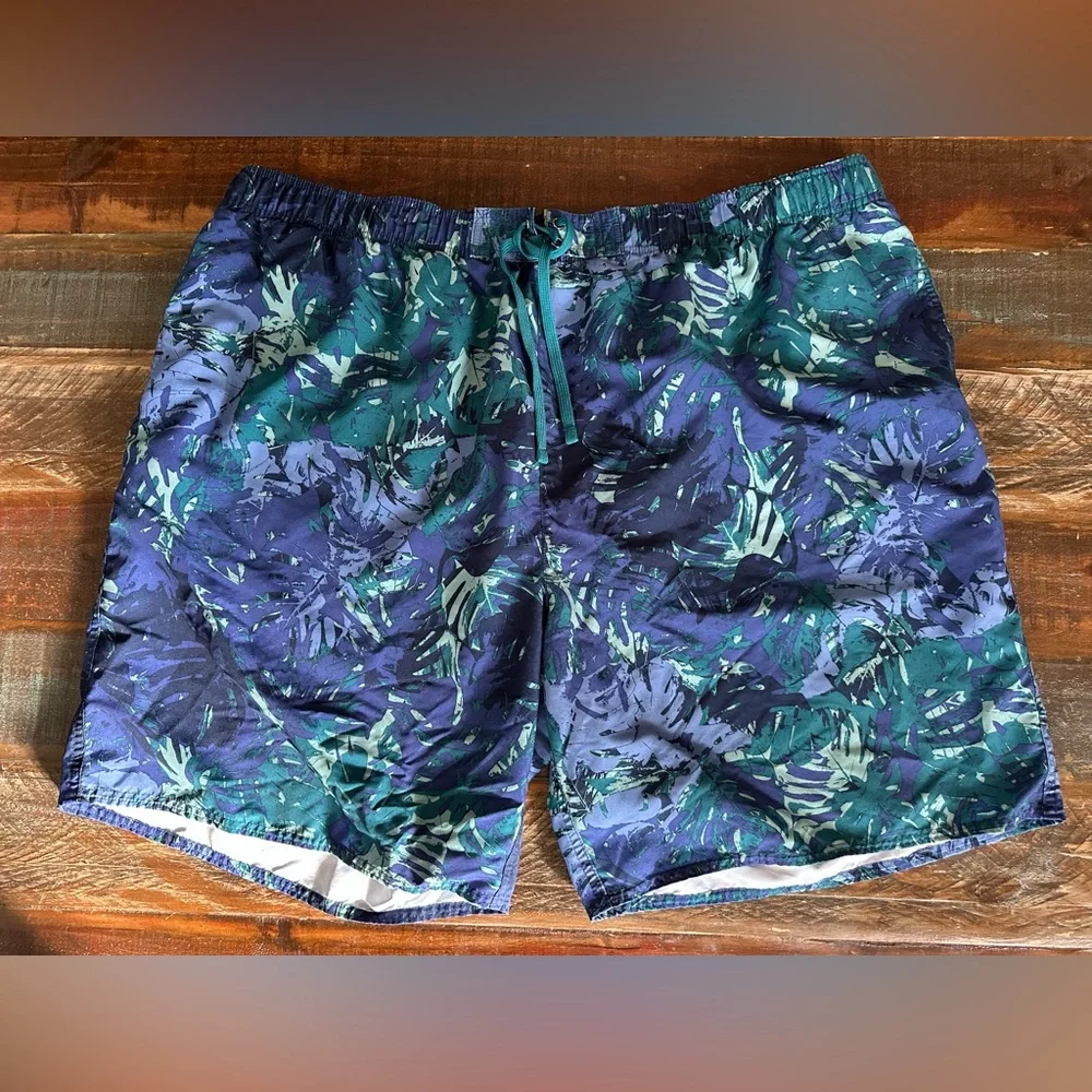 Island Passport Men's 3XL Blue Green Tropical Swim Trunks Board Shorts