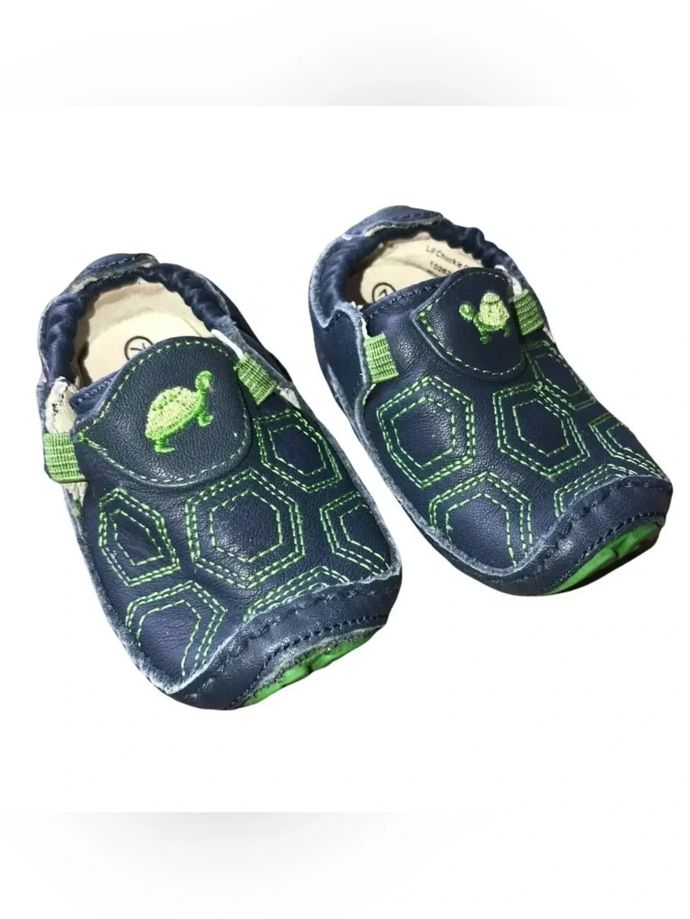 Stride Rite Boys Girls Shoes 2M 2 M Lil Chuckle Navy Blue Green‎ Turtle LeatherD