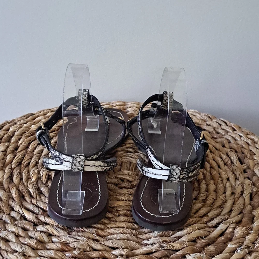 Tory Burch Womens Chandler Snakeskin‎ Print Leather Slingback Flat Sandals S-7.5