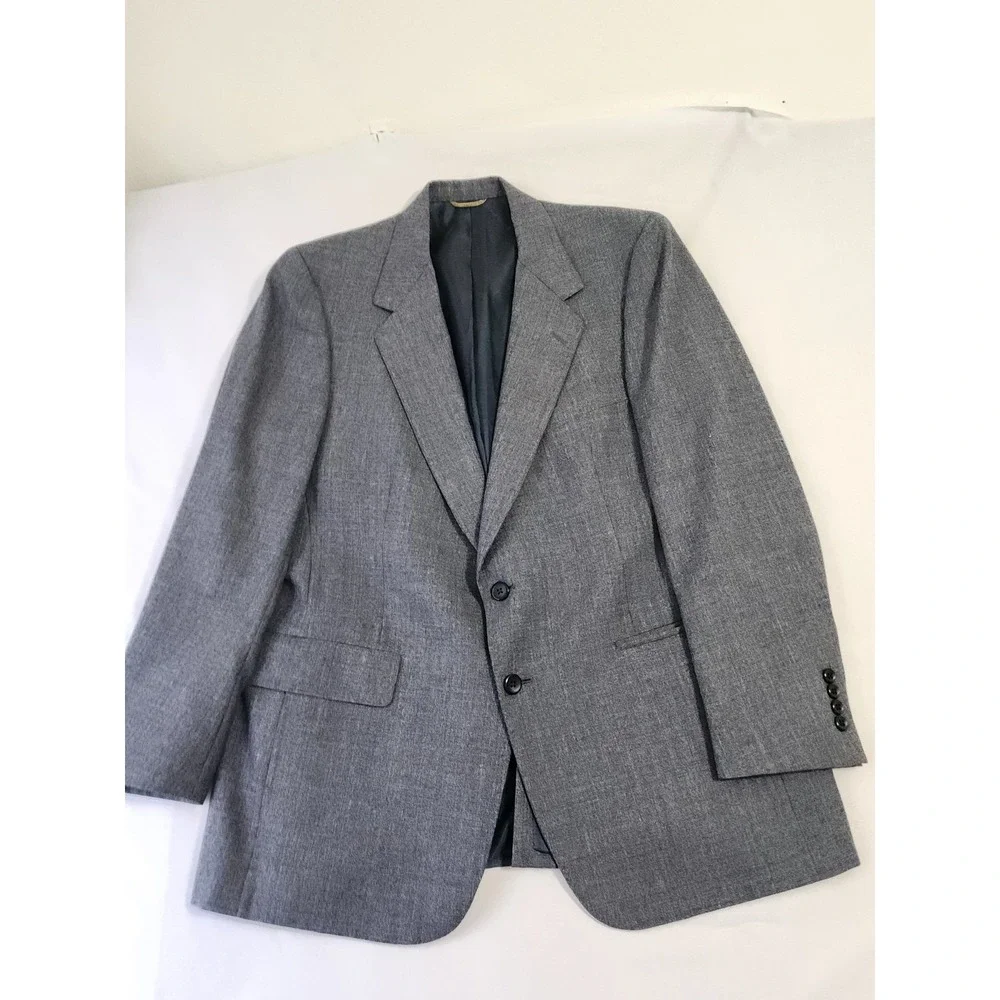 Vintage Society Brand Gray Windowpane 100% Virgin Wool 2 Pc Suit Mens 44R 37x29