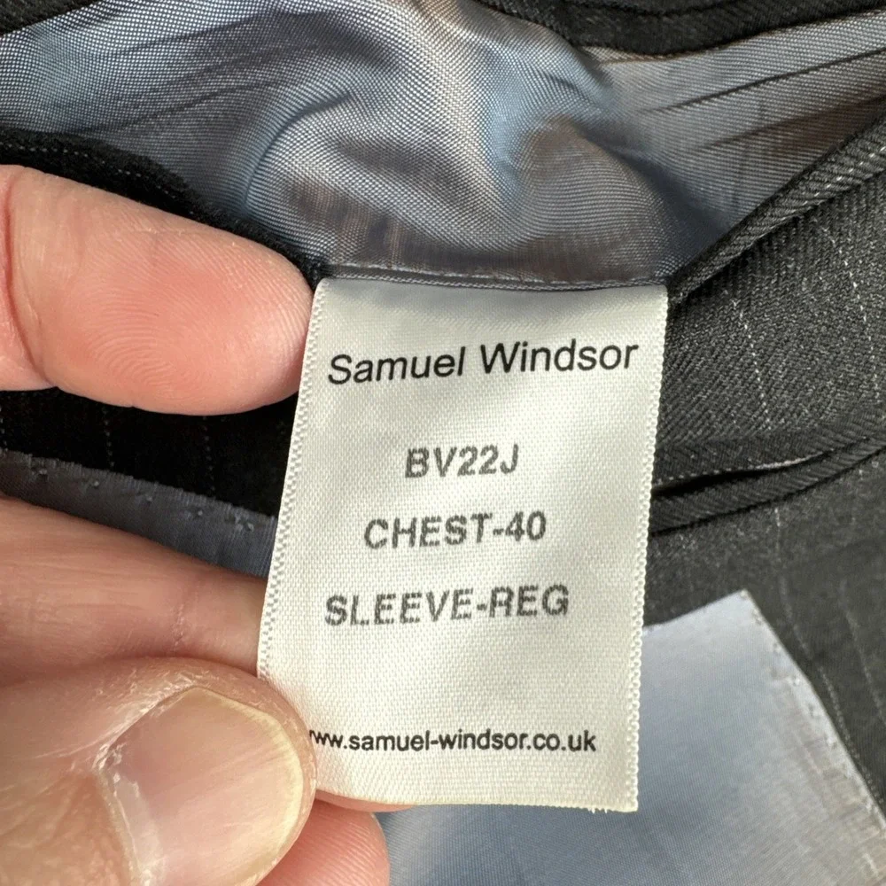 Samuel Windsor Mens Pinstripe Charcoal Blazer 40R 100% Wool #BV22J Office