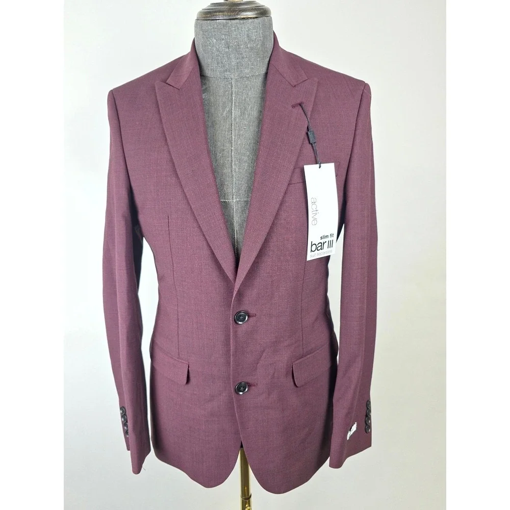 bar III Sport Coat Mens‎ 36R Red Wool Blend Two Button Blazer Suit Jacket NWT