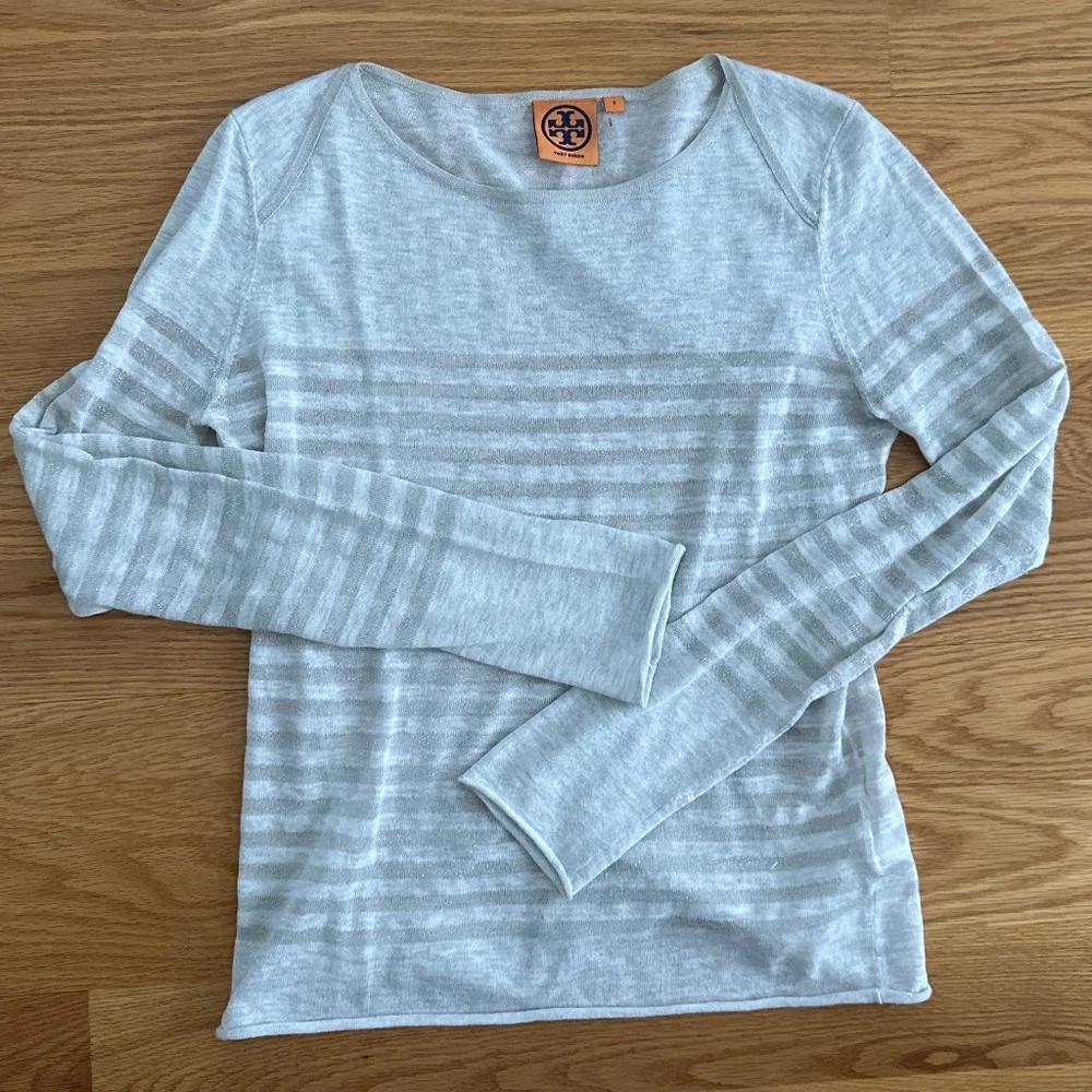 Tory Burch Grey and Silver Striped Long Sleeve (S)