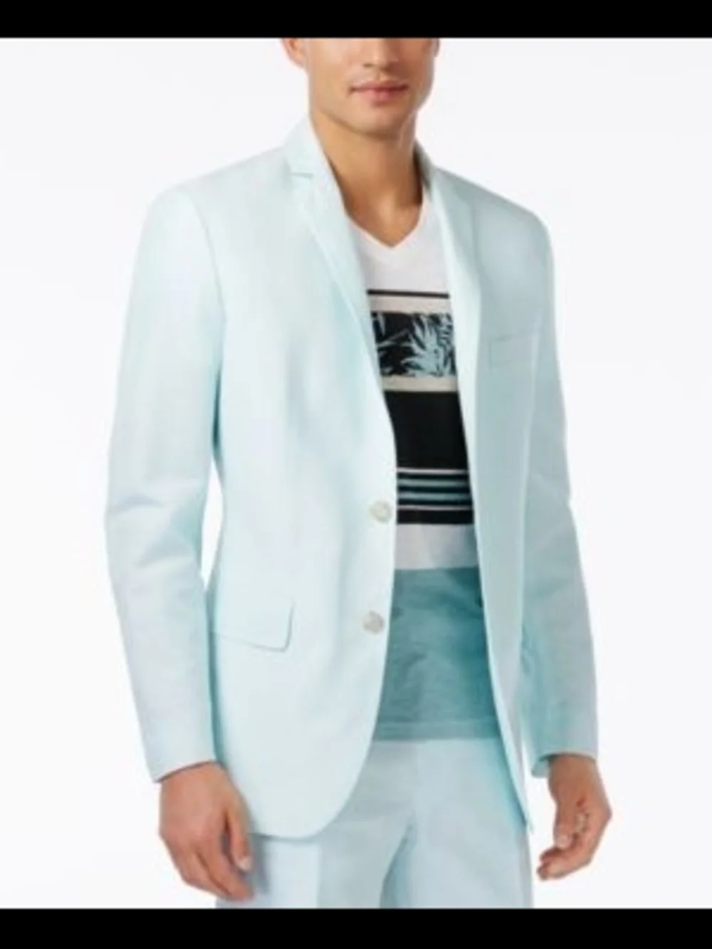 Light Blue Men's Suit Blazer - Classic Two-Button
