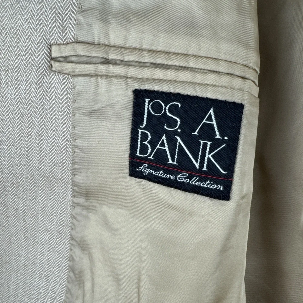 Jos A Bank Silk Camel Hair Mens Tan Herringbone Blazer 42S Casual preppy