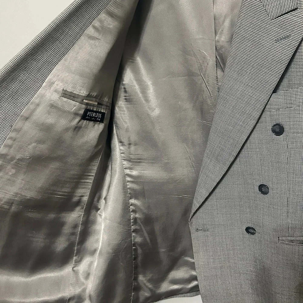 Peerless Man Blazer Mens 42 Short Gray Houndstooth Double Breasted Peak Lapel