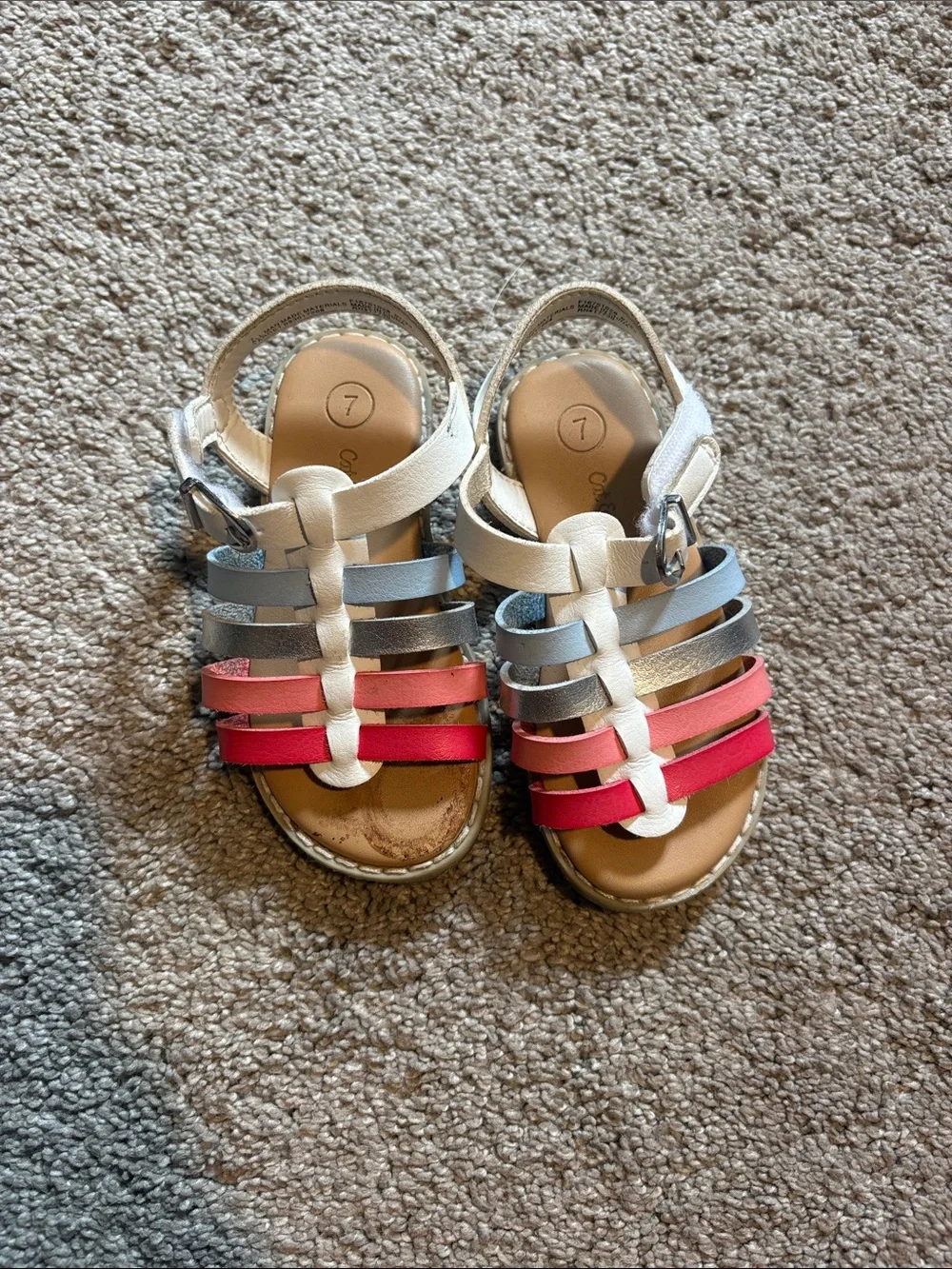 Cat & Jack White Sandals with Silver, Coral and Pink Straps