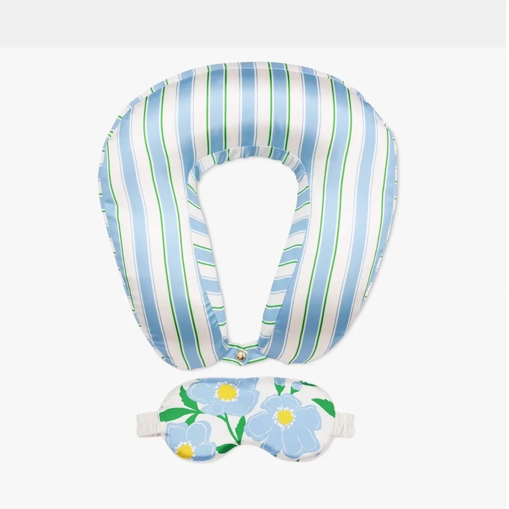 NWT Kate Spade satin Sunshine Floral Neck Pillow and Eye Mask Set