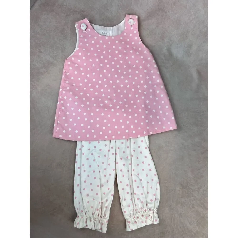 Vintage 90s Girls Pink Polkadot Outfit Set 12 Months