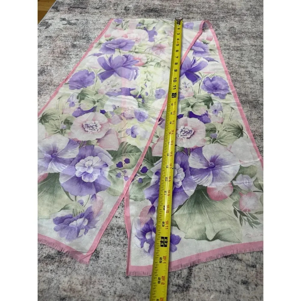 Vintage Oscar De La Renta Womens Silk Flower Scarf Sheer