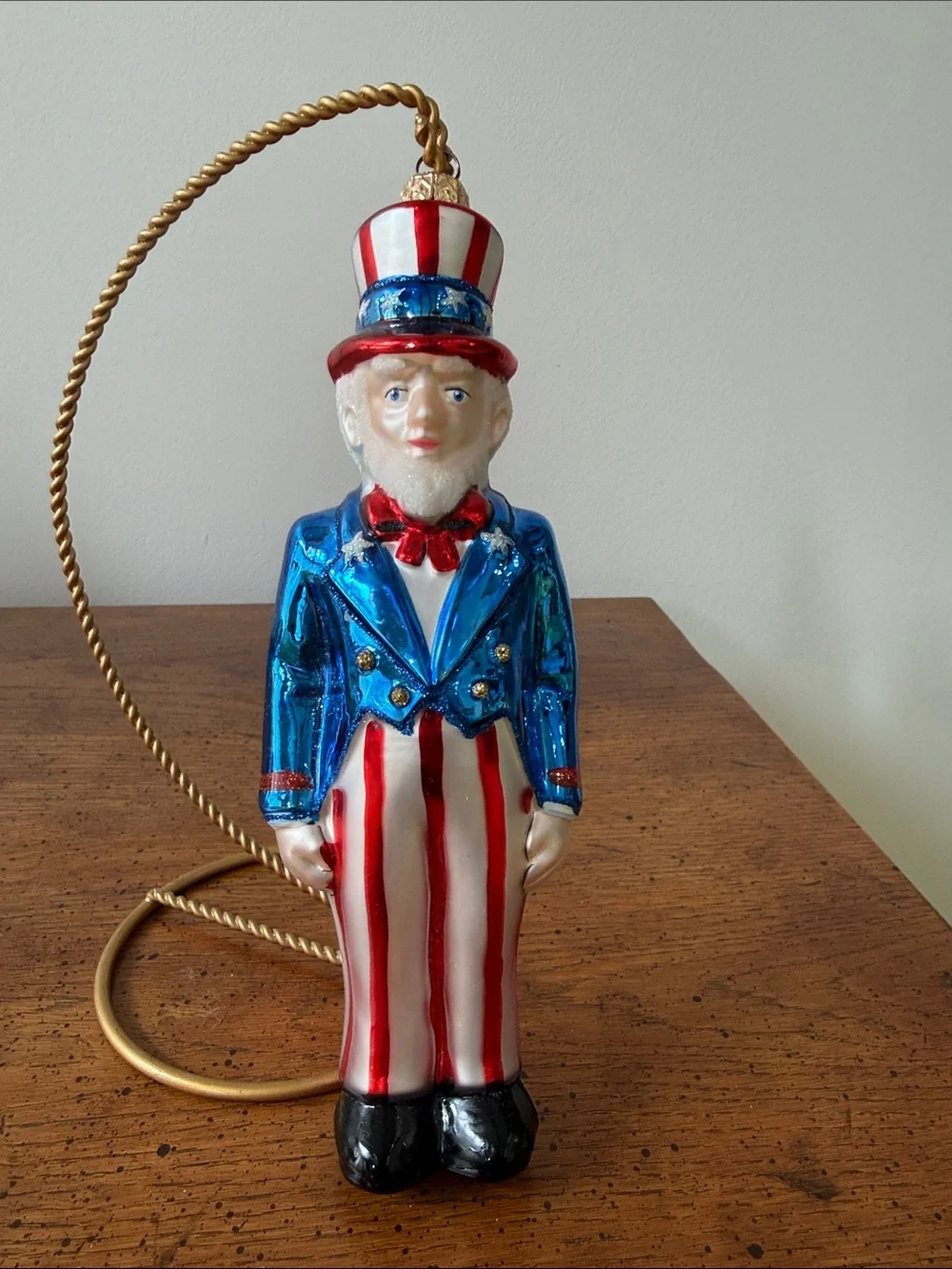 Polonaise Hand-Painted Glass Uncle Sam Ornament - Red, White & Blue