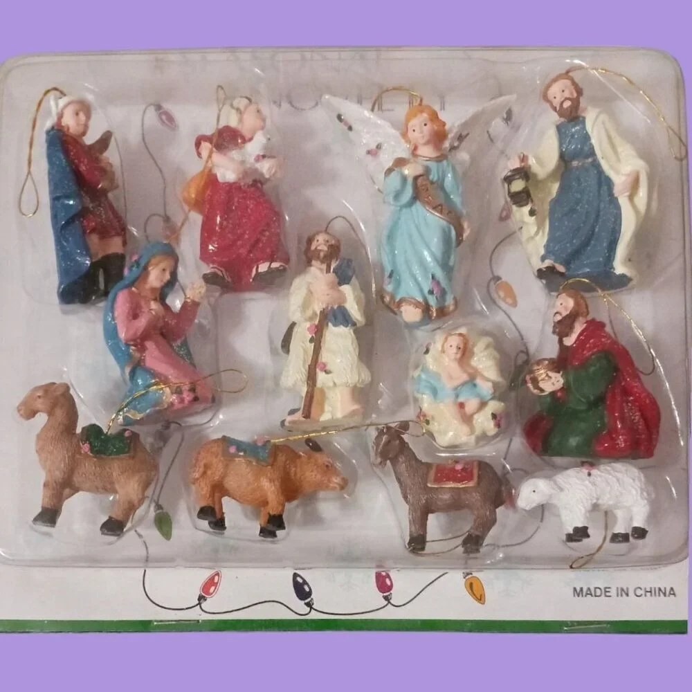 12-Piece Nativity Scene Set With Hanging Strings & Detailed Figurines