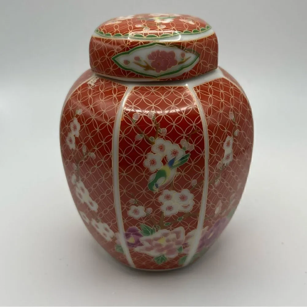 Cloisonné orange ginger jar vintage