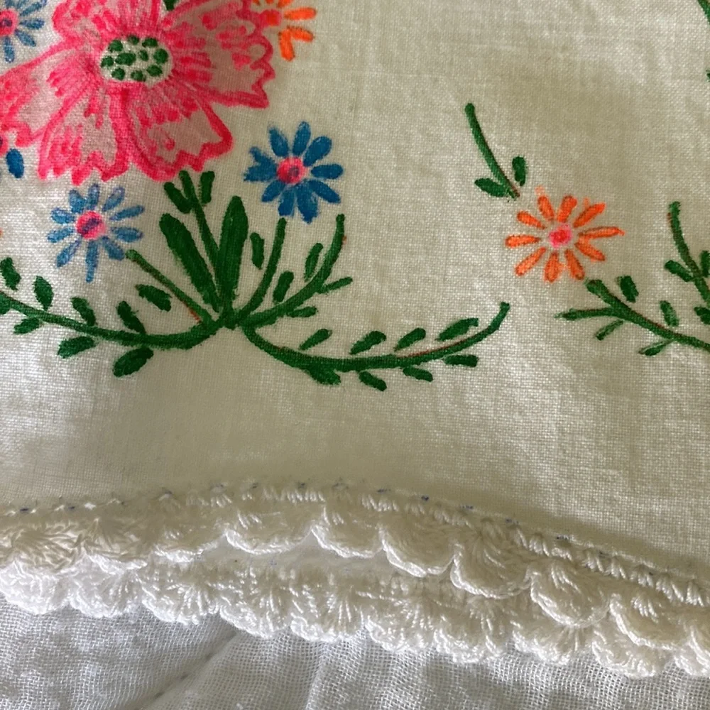 Vintage Pair Of Fabric Painted Bluebird Of Happiness Pillow Cases!
