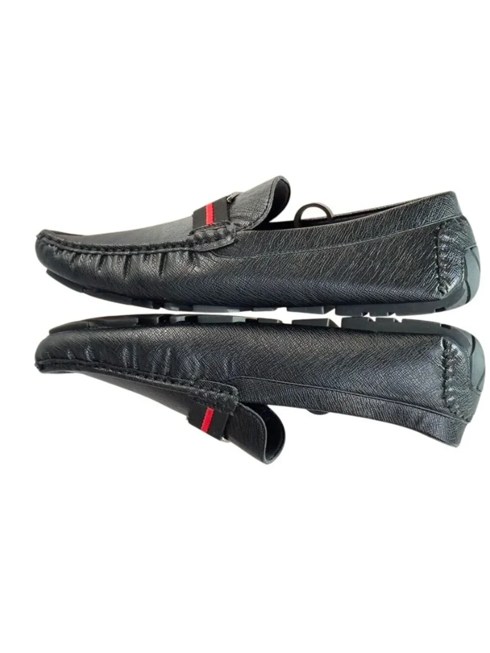 Mens Guess Black Loafers With Red Stripe & Metal G Logo Size 11