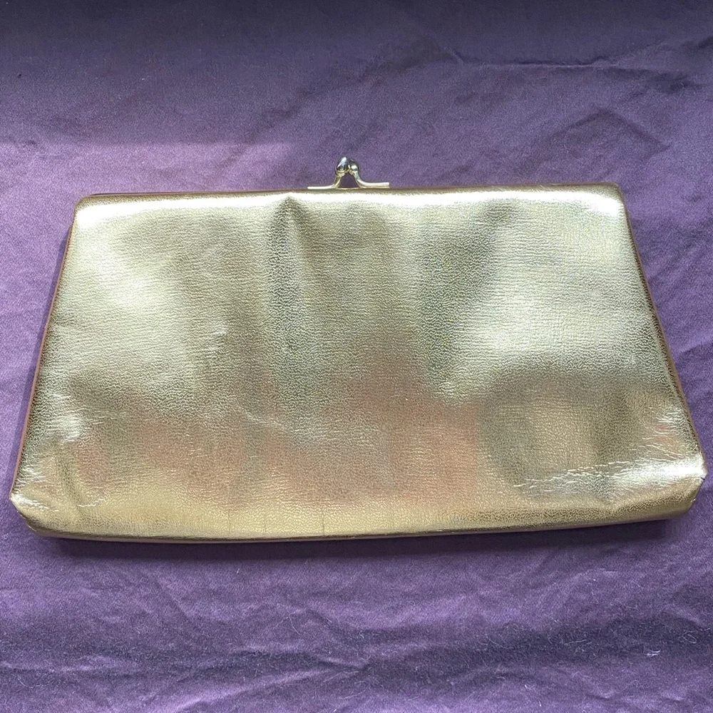 Vtg 60s/70s HL Harry Levine USA Gold Tone Kiss Lock Clutch/Evening Bag