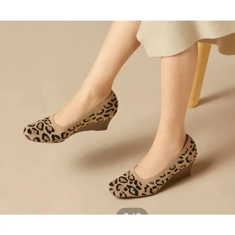 VIVIAN Margot Wedge Square Toe Pumps 8