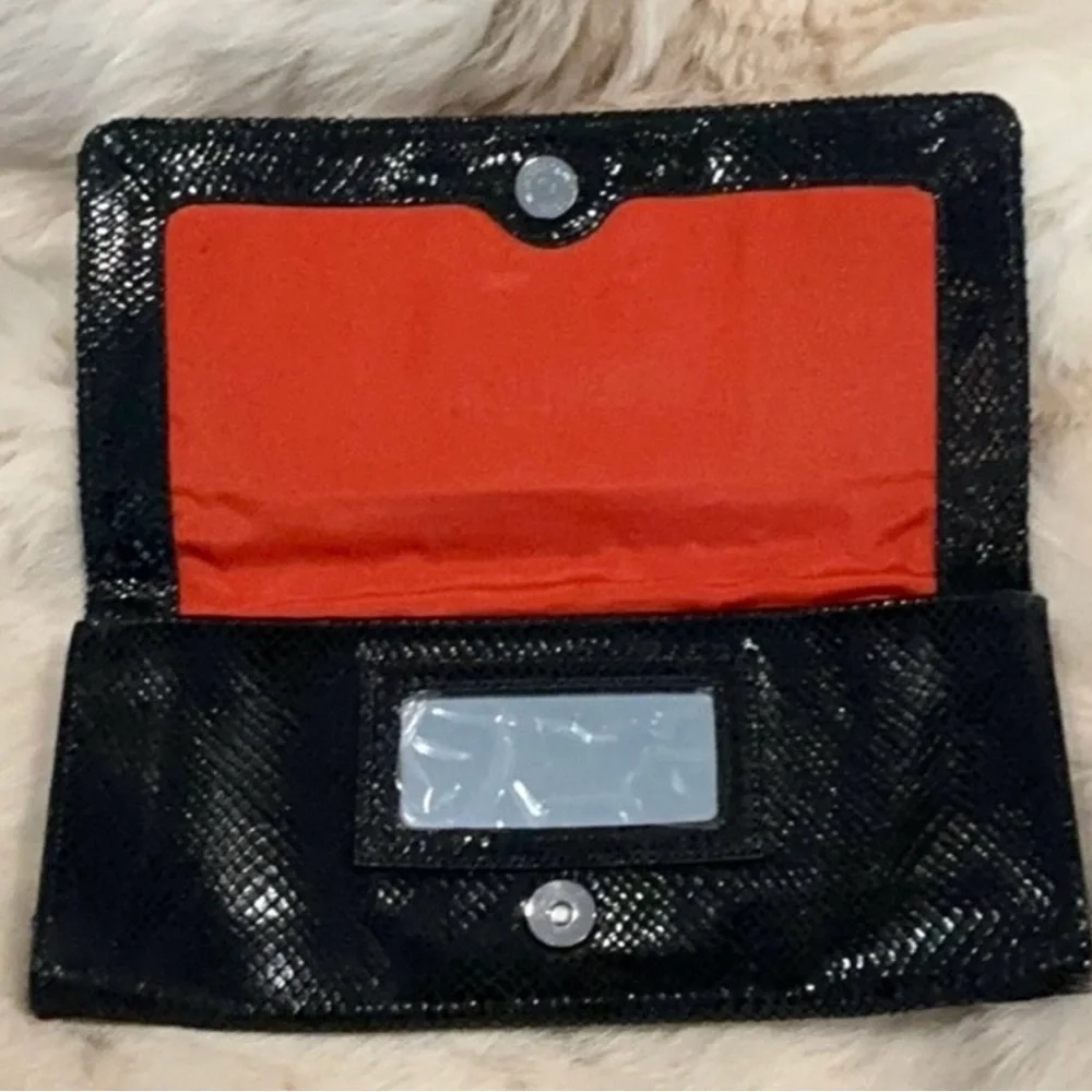 Cole Haan Black Snakeskin Leather Wallet Clutch Continental