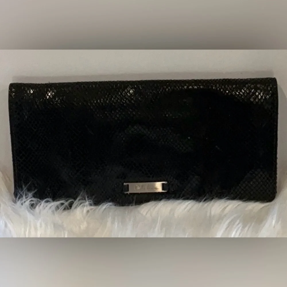 Cole Haan Black Snakeskin Leather Wallet Clutch Continental