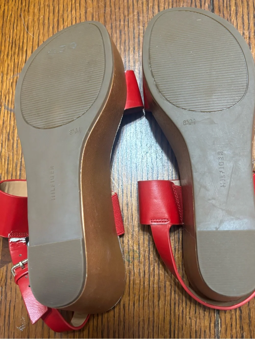 Tommy Hilfiger Kahdy Red Strappy Tan Wedge Sandals