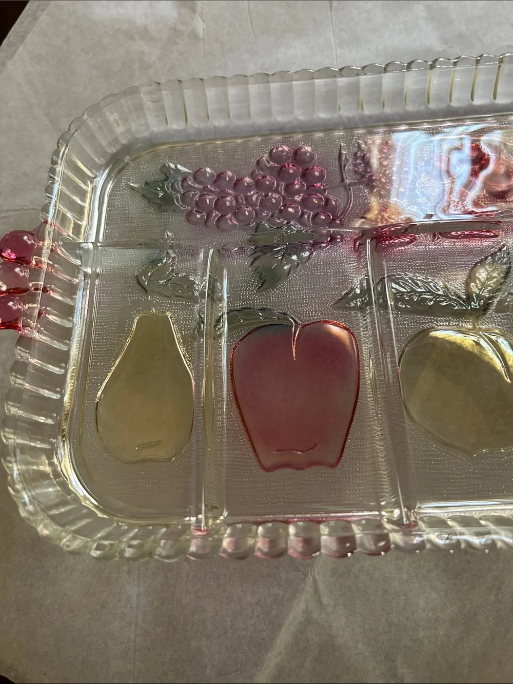 Rainbow Mist by Indiana Glass tray description
