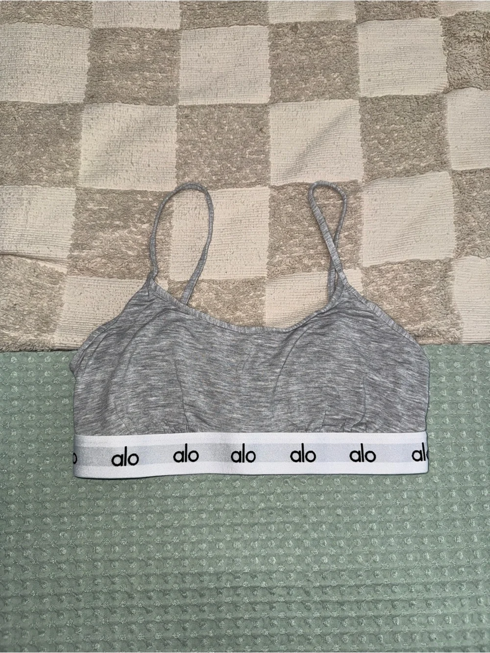 ALO Yoga Grey Marled Bralette with White Logo Band