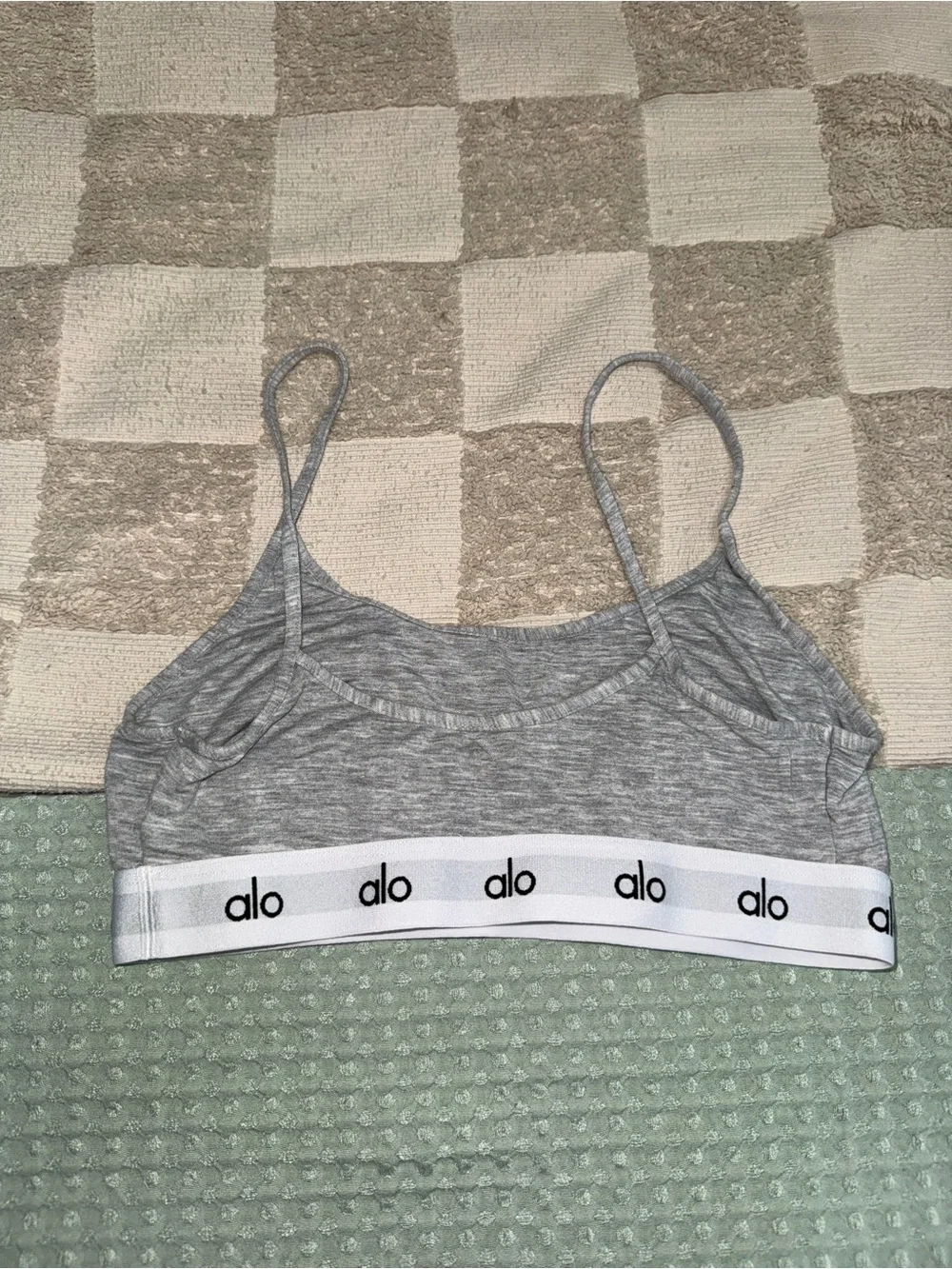 ALO Yoga Grey Marled Bralette with White Logo Band