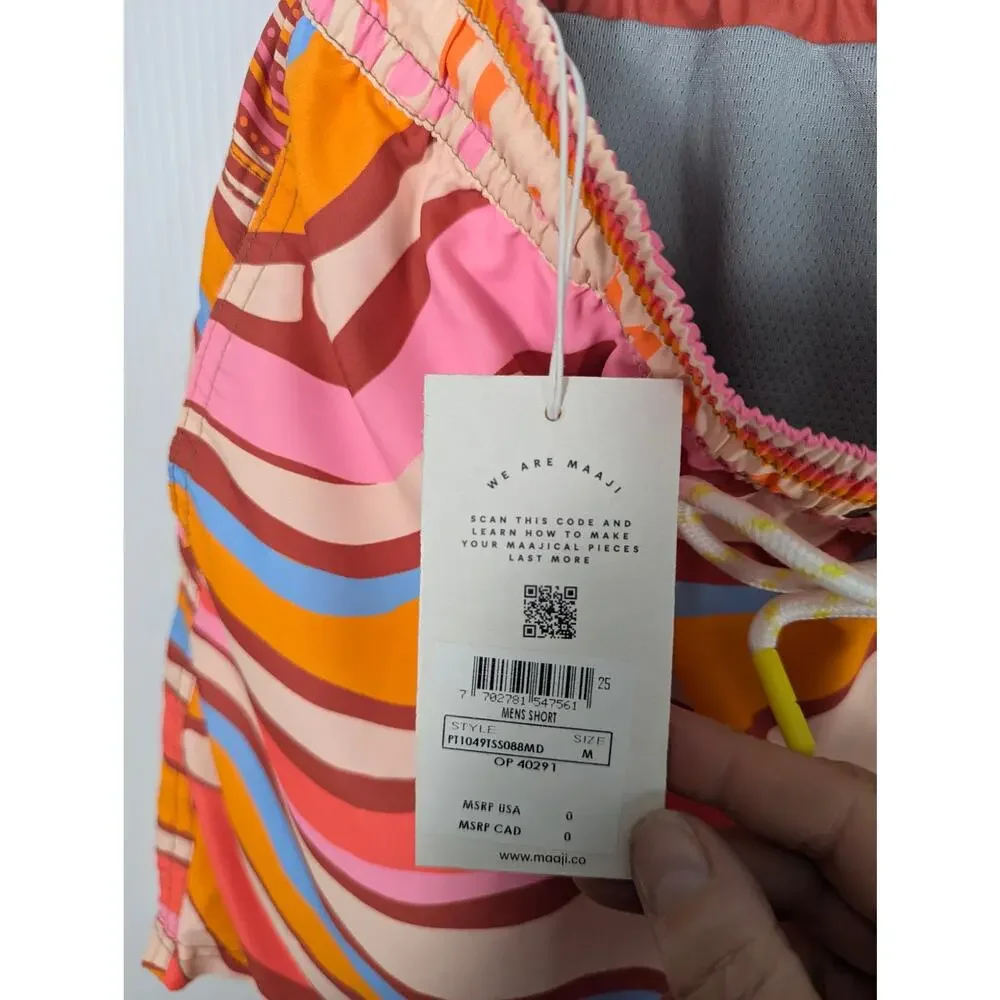 Maaji Sailor Sporty Shorts Swizzle Blossom Swim Trunks Pink Orange M NWT