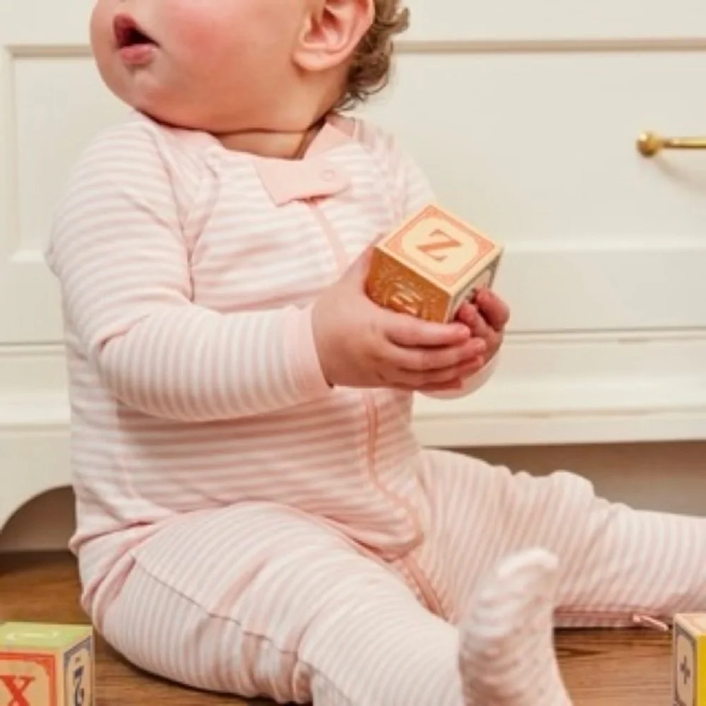 Light Pink and White Striped Footed Onesie