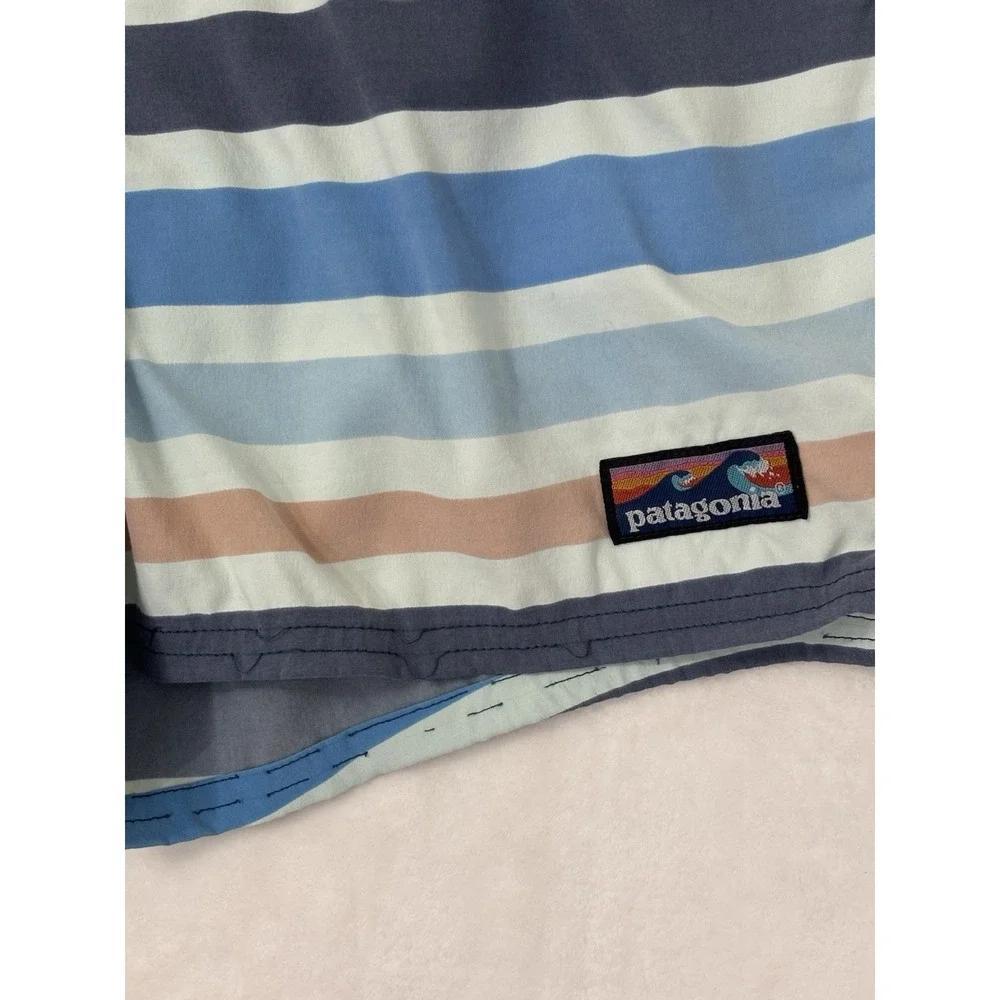 Patagonia Stretch Wavefarer Volley Shorts Mens M Blue Stripe Swim Trunks 5