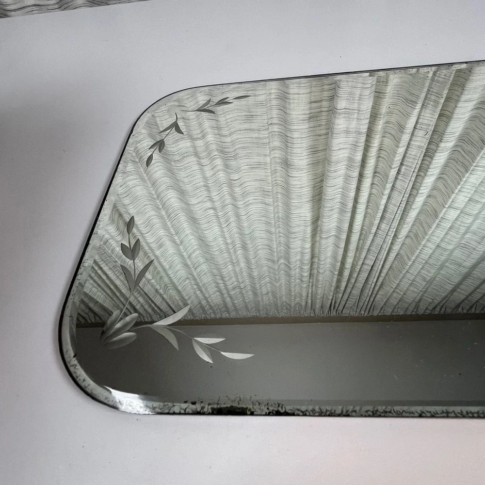 Mirror Vanity Tray Silver 18x10 Etched Floral Beveled VTG MCM