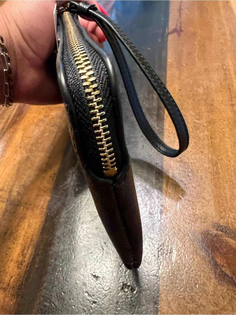 Coach Black and Brown Signature Wristlet with Gold Hardware