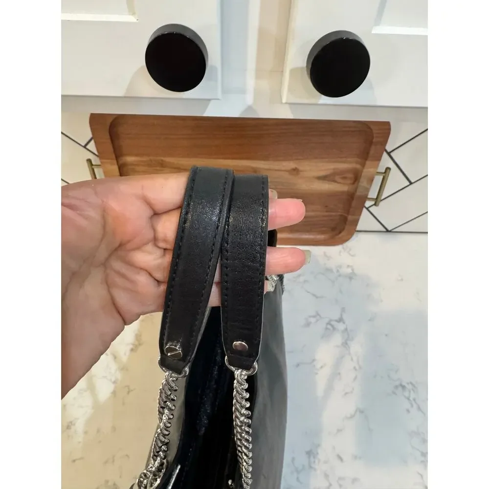 Michael Kors Chelsea shoulder bag black leather silver chain strap details 2012