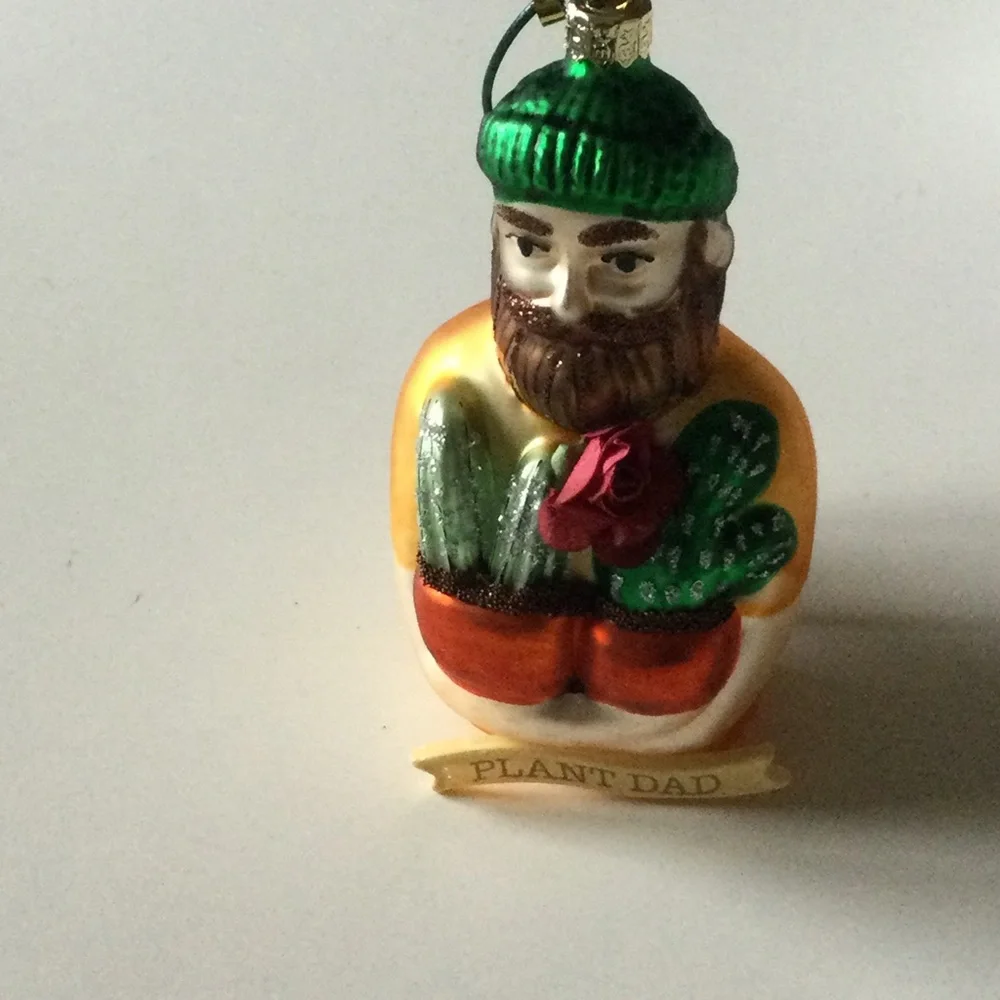 CODY FOSTER PLANT DAD GLASS CHRISTMAS ORNAMENT NEW IN BOX 5” x 2.5”