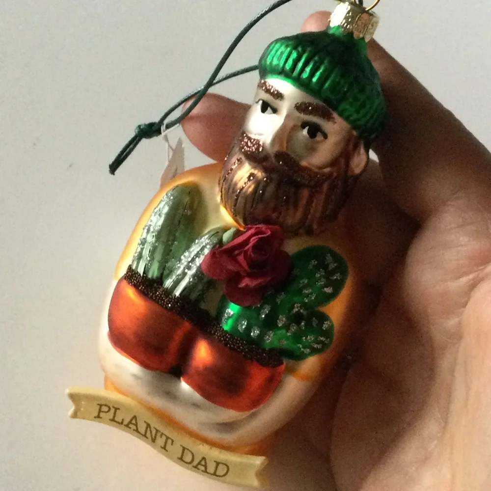 CODY FOSTER PLANT DAD GLASS CHRISTMAS ORNAMENT NEW IN BOX 5” x 2.5”