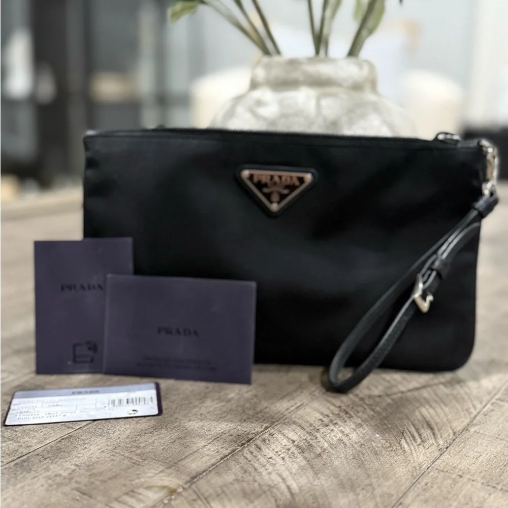 Prada Black Saffiano and Nylon Pouch - 100% AUTHENTIC