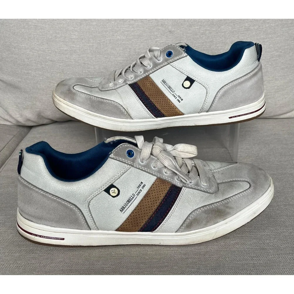 Arrigobello Casual Sneakers White Gray Men's US 12 EU 46 Lace Up Low Top Shoes