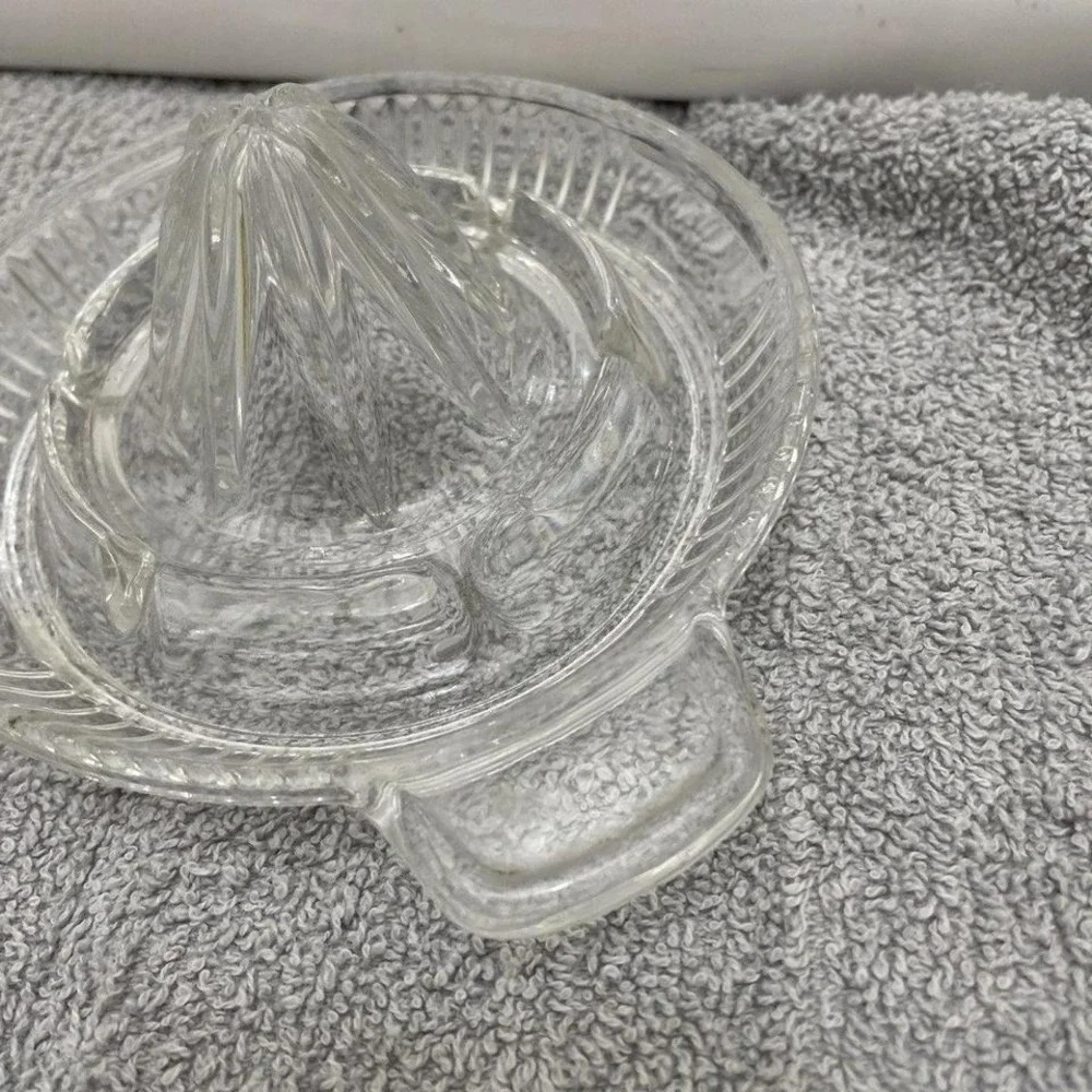 Vintage Clear Pressed Glass Citrus Juicer Reamer with Handle and Pour Spout