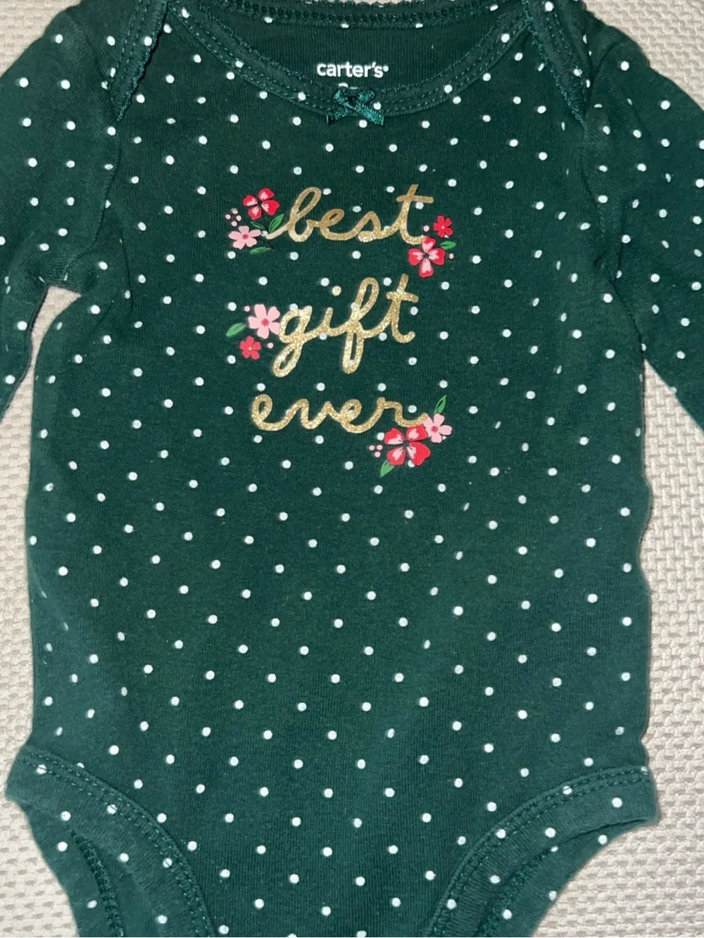 Carter's Green Polka Dot 'Best Gift Ever' Baby Bodysuit long sleeve girls 3month