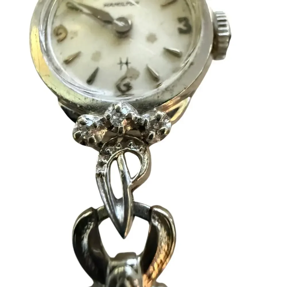 Hamilton Vintage 14K White Gold Diamond Ladies Watch - Working